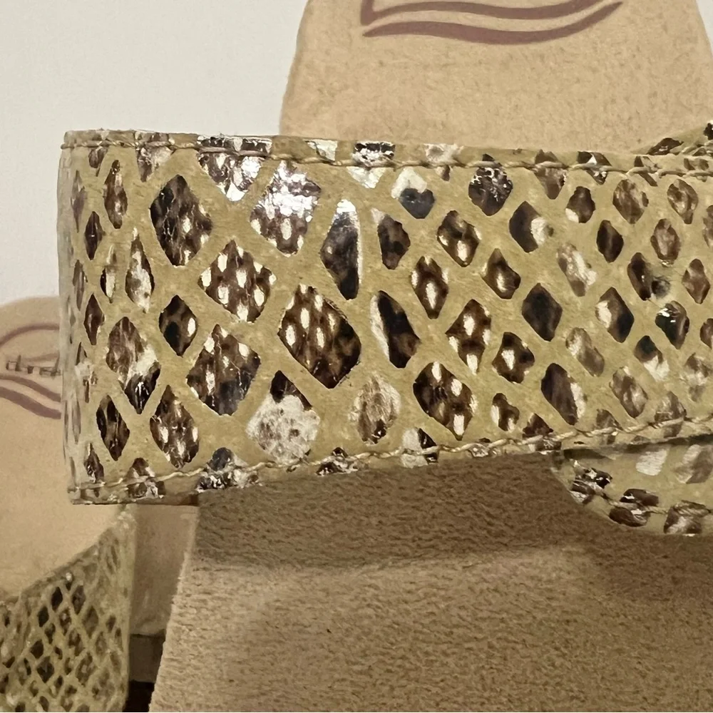 Dansko Snake Print Leather Two Strap Sandals Neutral Matte Gold Metal Buckles